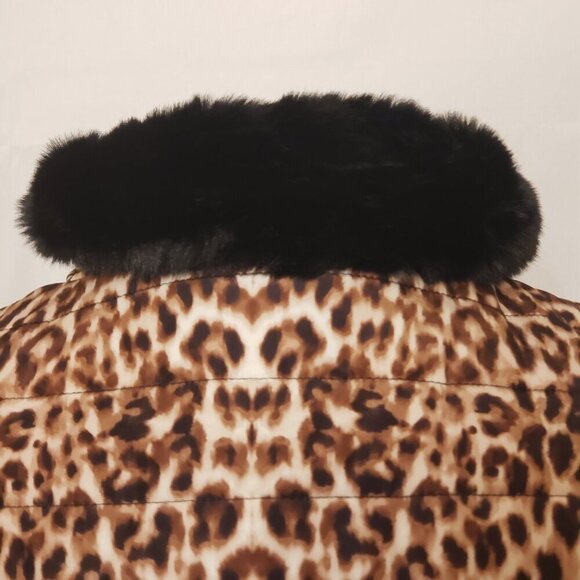 Calvin Klein Women's Leopard/Animal Print Puffer Jacket w/Faux Fur Collar, SZ 1X - Picture 9 of 12